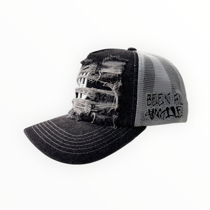 WASHED BLACK DISTRESSED TRUCKER