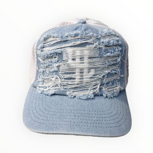 BABY BLUE DISTRESSED TRUCKER