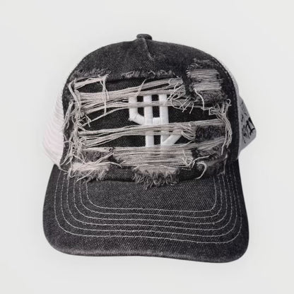 WASHED BLACK DISTRESSED TRUCKER